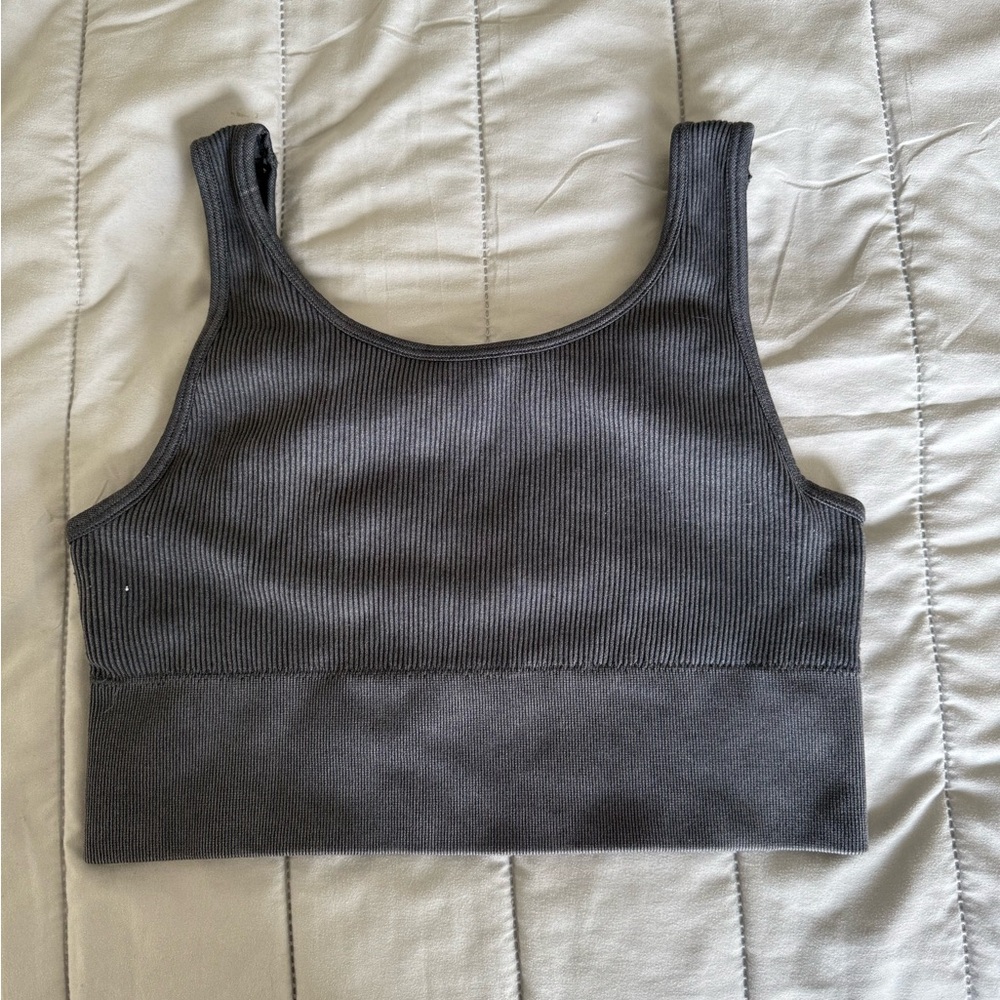 Gray Ribbed Women's Crop Top